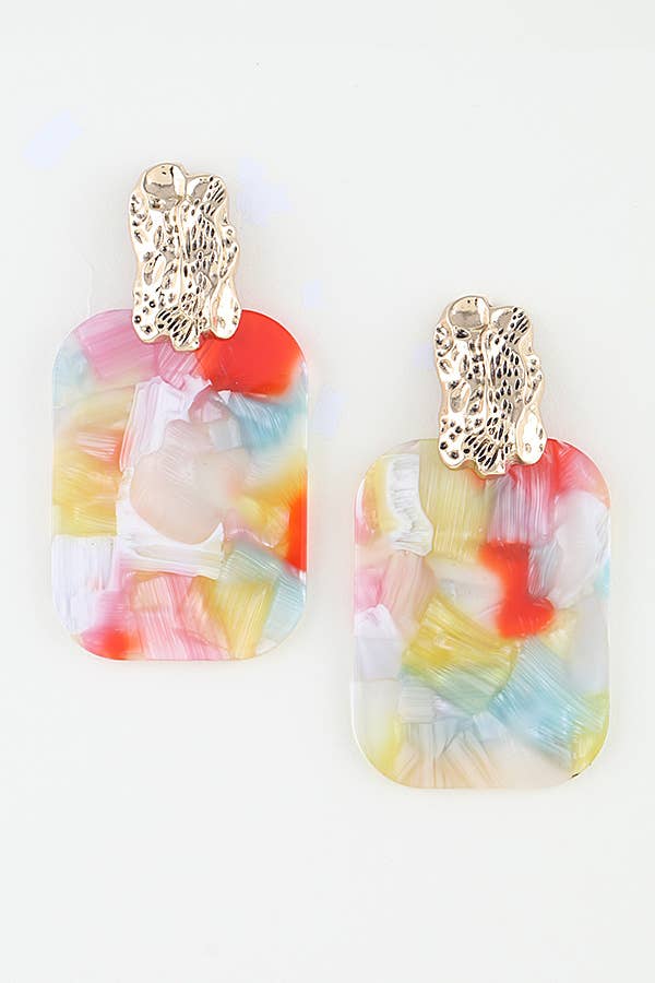 Multi Marble Stone Frame Drop Earrings KE1217