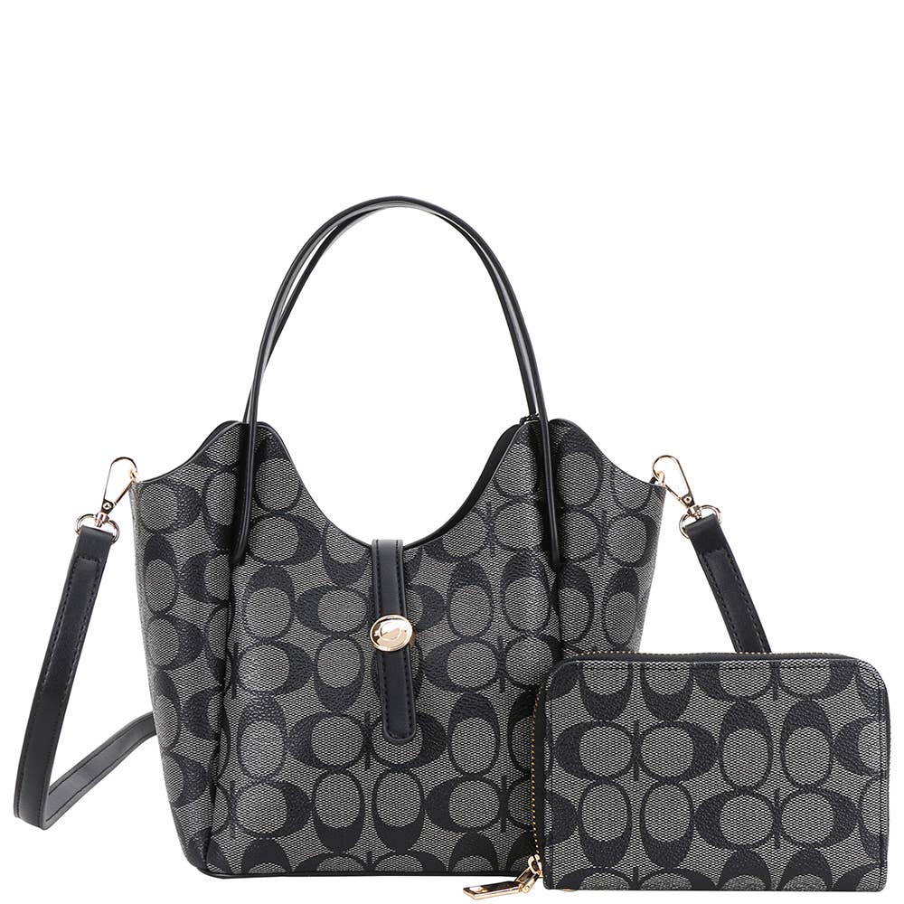 2IN1 OVAL PRINT HANDLE DESIGN SATCHEL W WALLET S, XFT 1298A