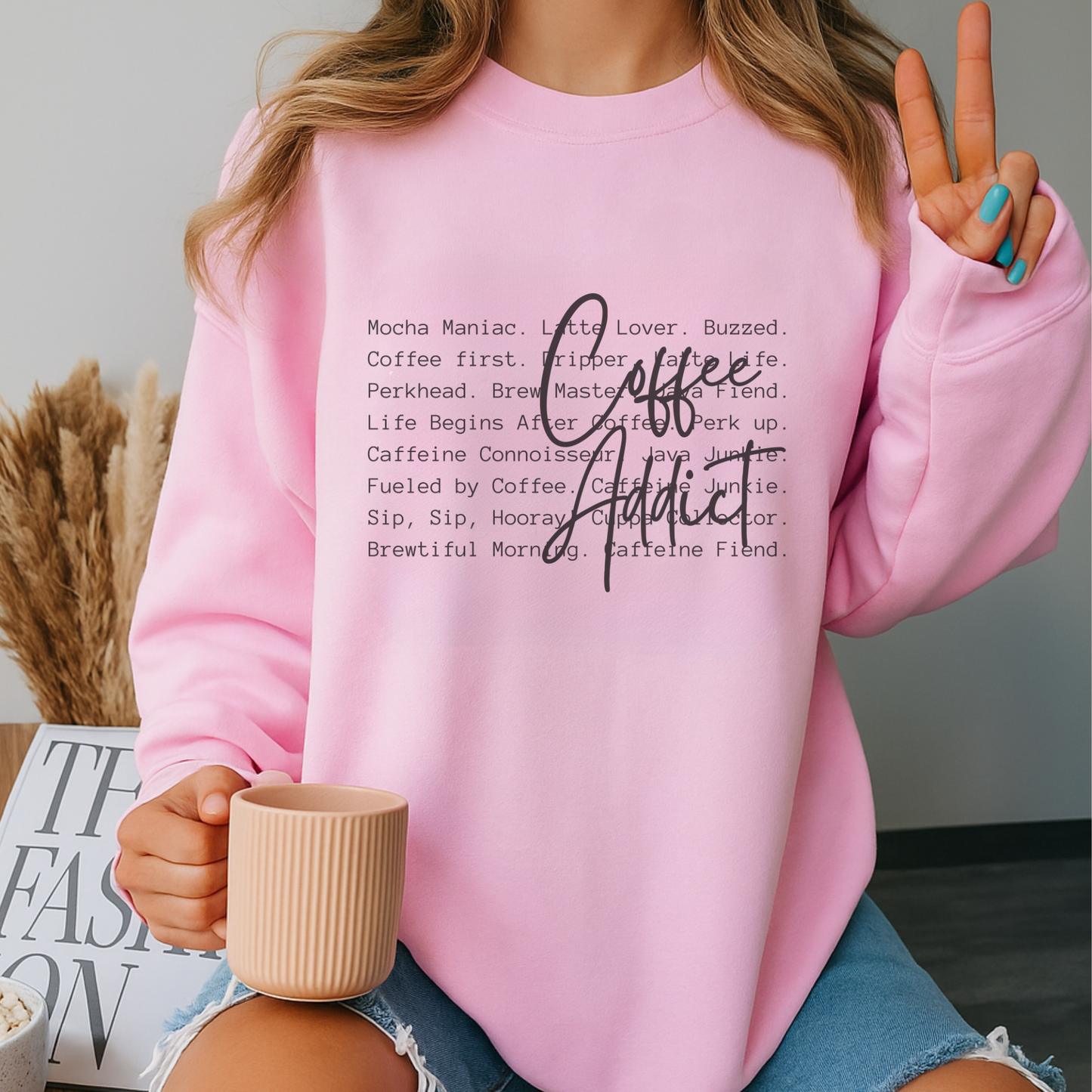 Coffee Addict Definition Funny Crewneck Graphic Sweatshirt
