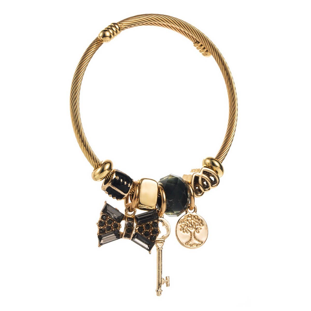 Gold Crystal Bow Charm Bracelet for Women_CWMM8471