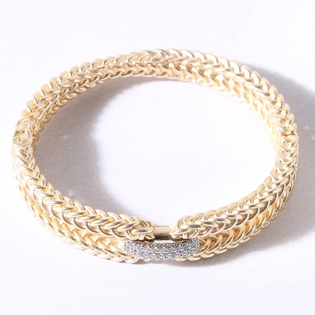Gold Double Chain CZ Cuff Bracelet Bangle
