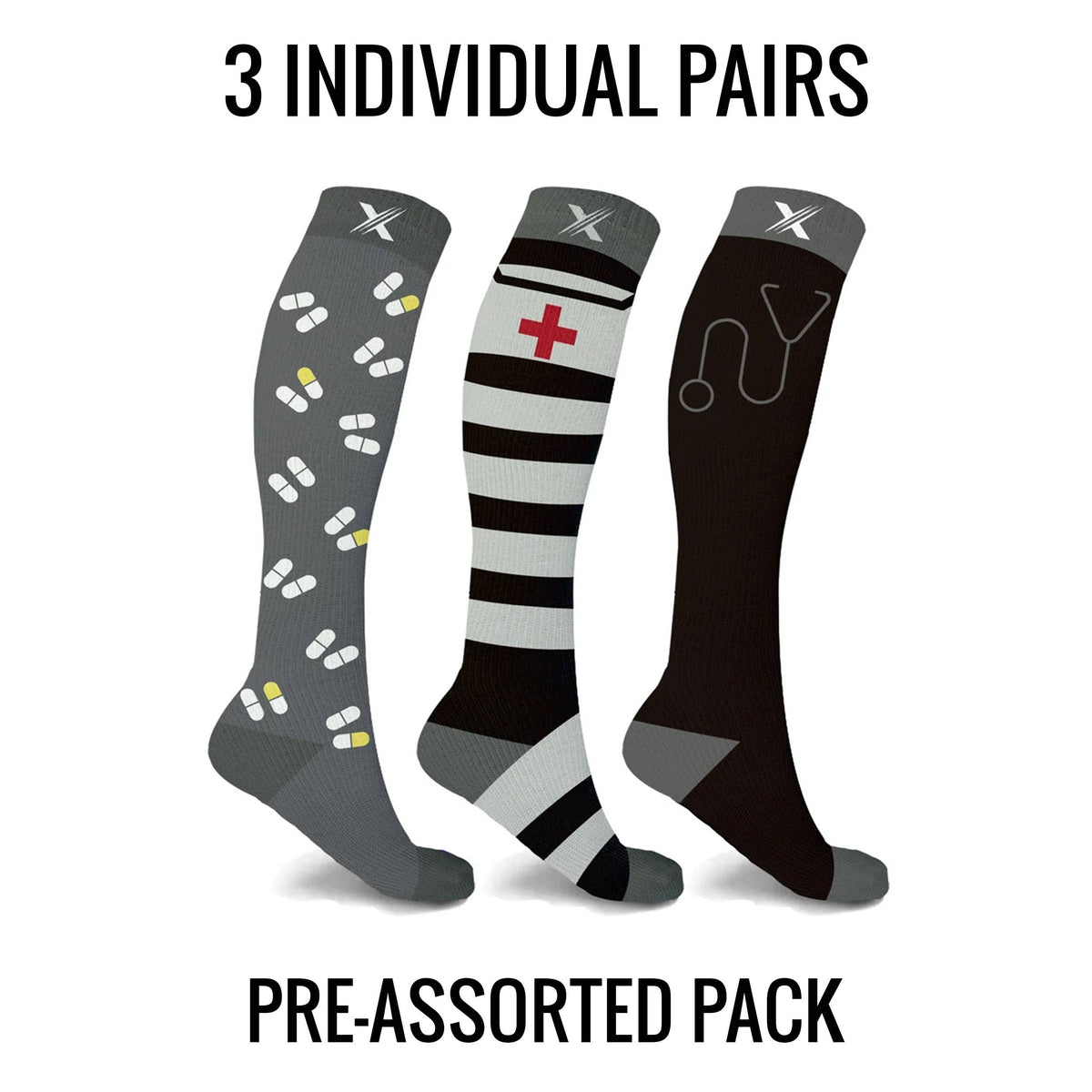 MEDICINE 101 COMPRESSION SOCKS - 3 ASST STYLES