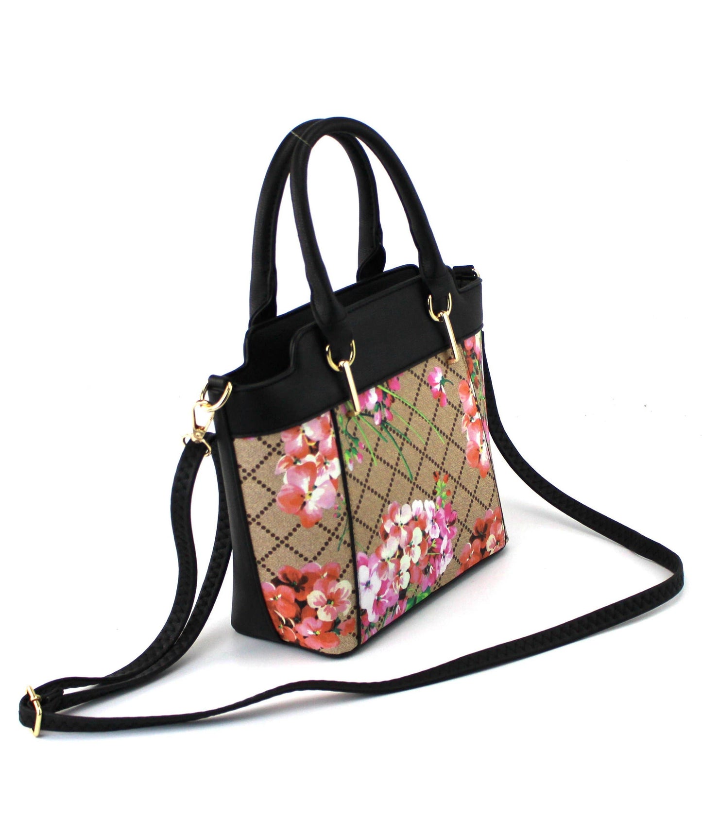 7809A - PU Floral Print Two Color 2 in 1 Tote Bag
