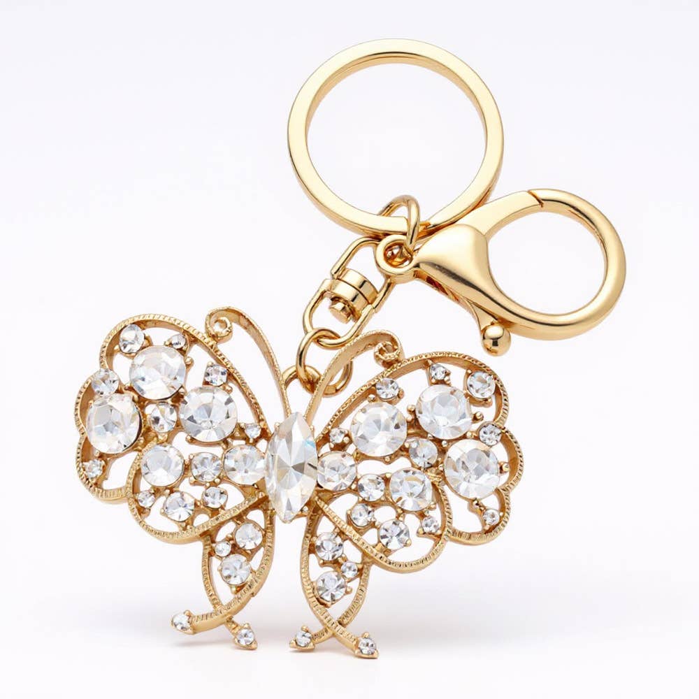 Marquise Round Crystal Butterfly Keychain