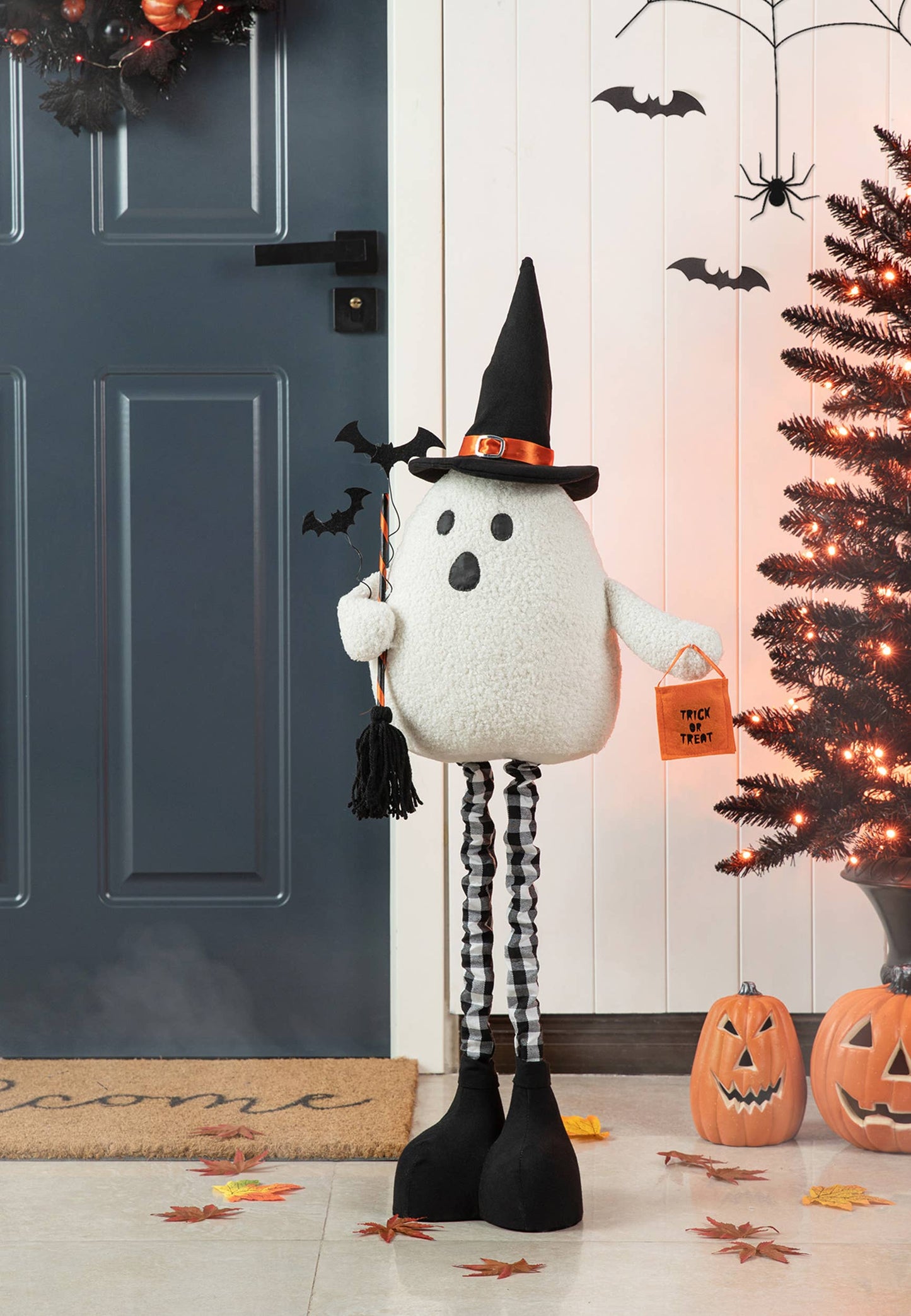 38"H Lighted Halloween Fabric Ghost Standing Decor