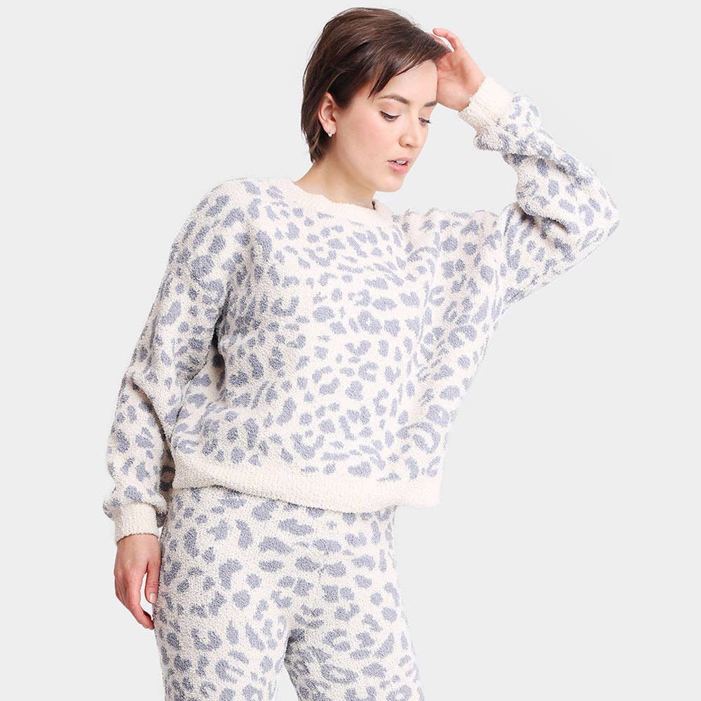 Leopard Patterned Soft Loungewear Sweater Top