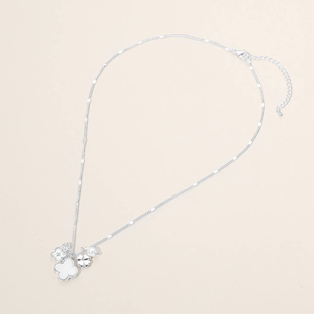 18K Gold Dipped Mother of Pearl Quatrefoil Floral Pearl Charm Necklace
