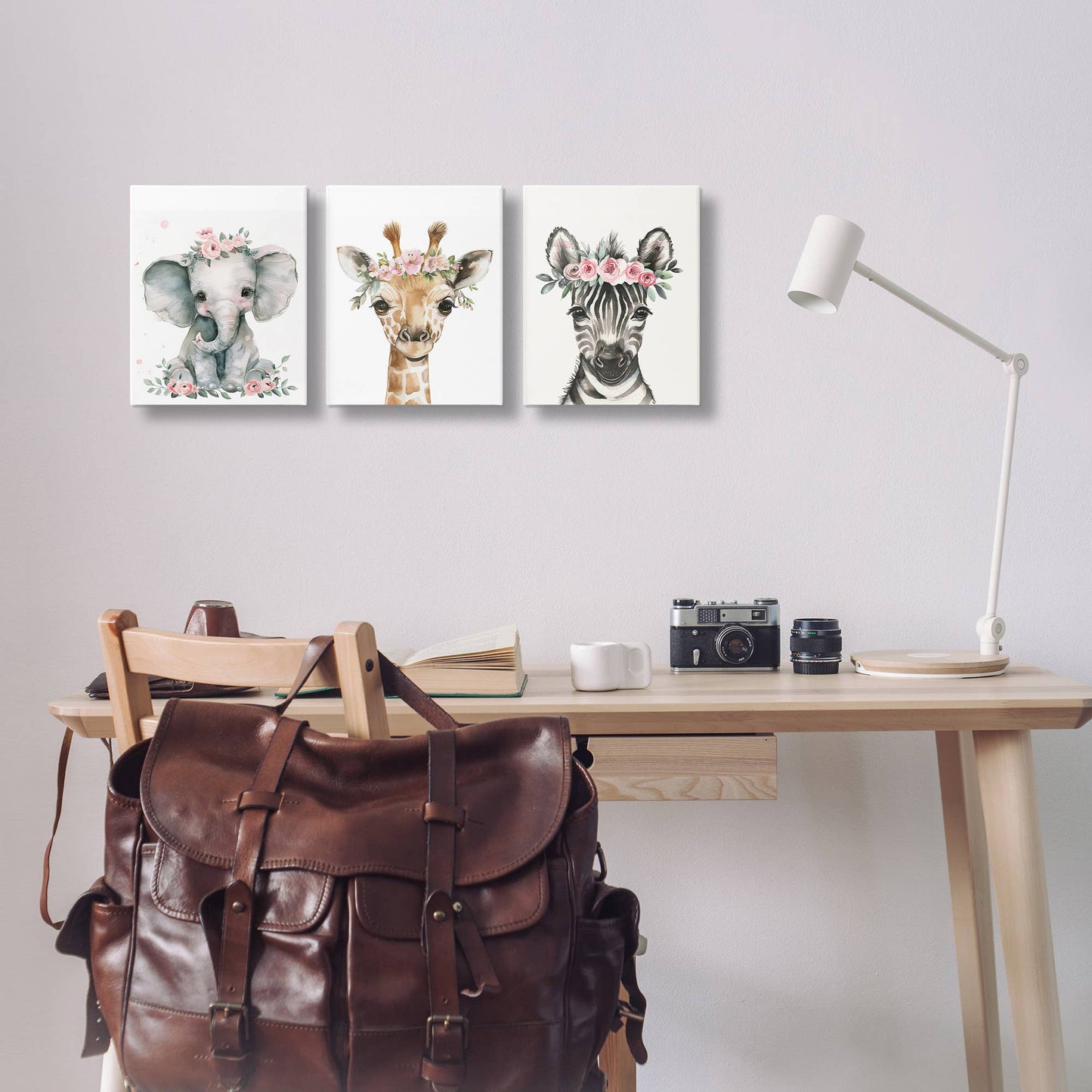 Pink Rose Jungle Animals Canvas Art
