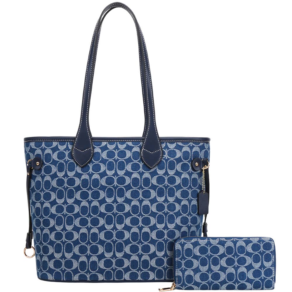2IN1 OVAL PRINT MONOGRAM SHOULDER TOTE BAG W WAL, 8NZ 7091W