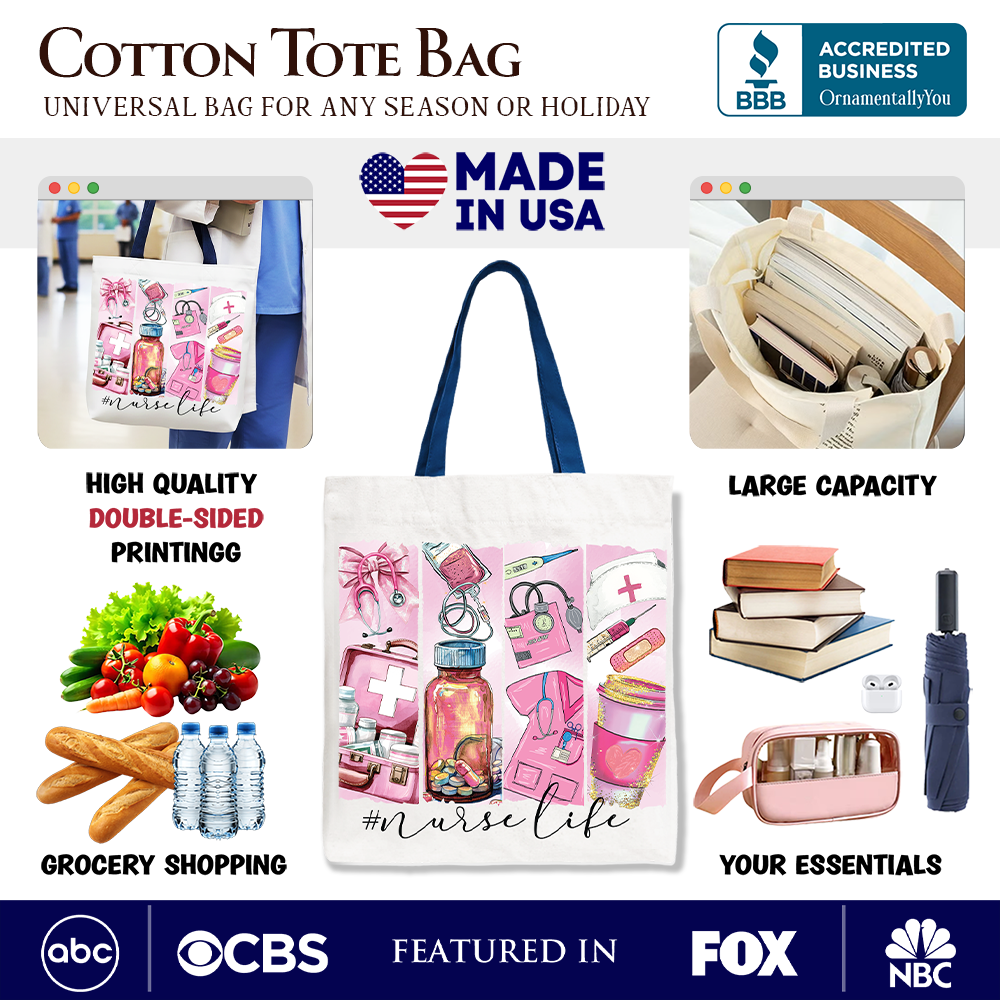 Nurse Life Canvas Tote Bag, Medical Essentials Gift Bag for Coquette Nurses