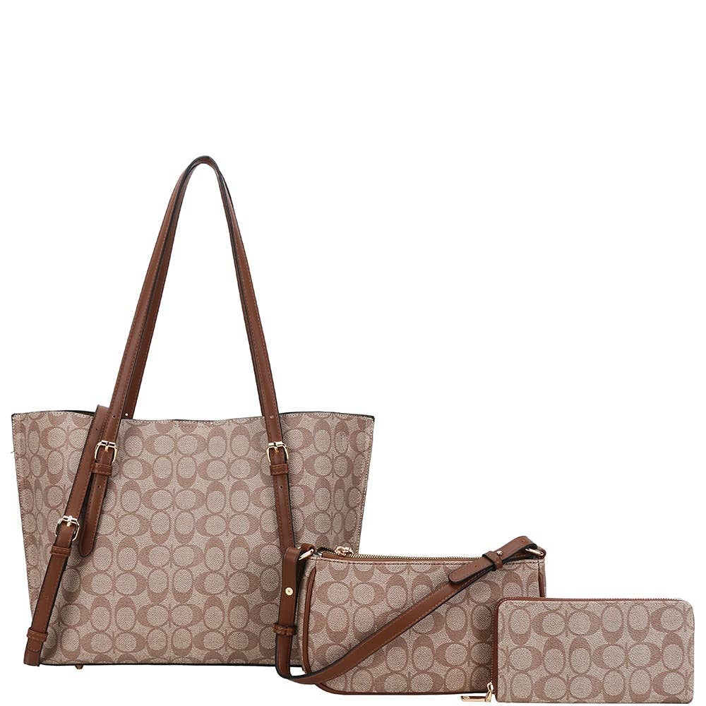 Signature Print Three Piece Tote Bag Set