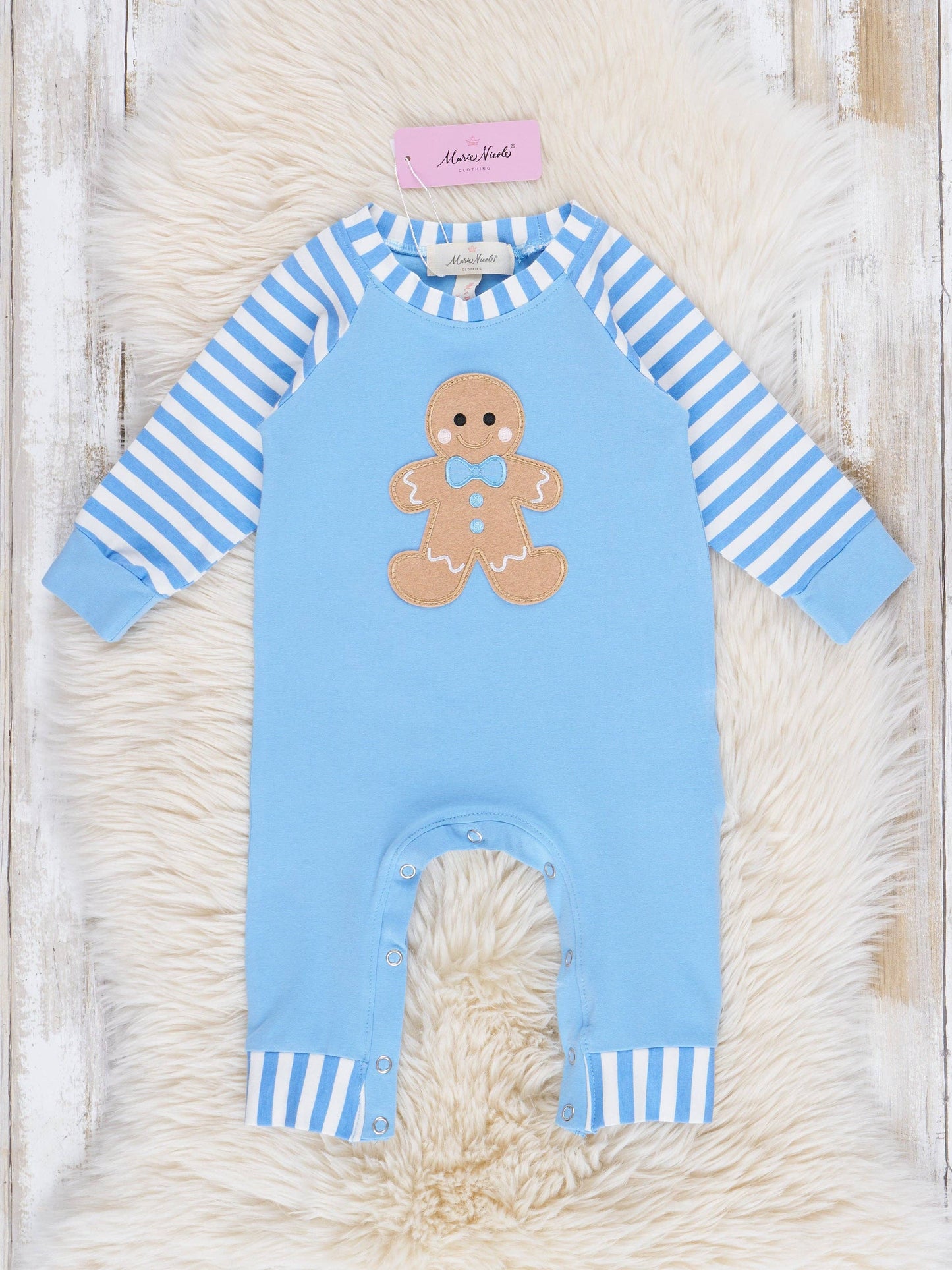 Christmas Gingerbread Romper Pajamas- Blue
