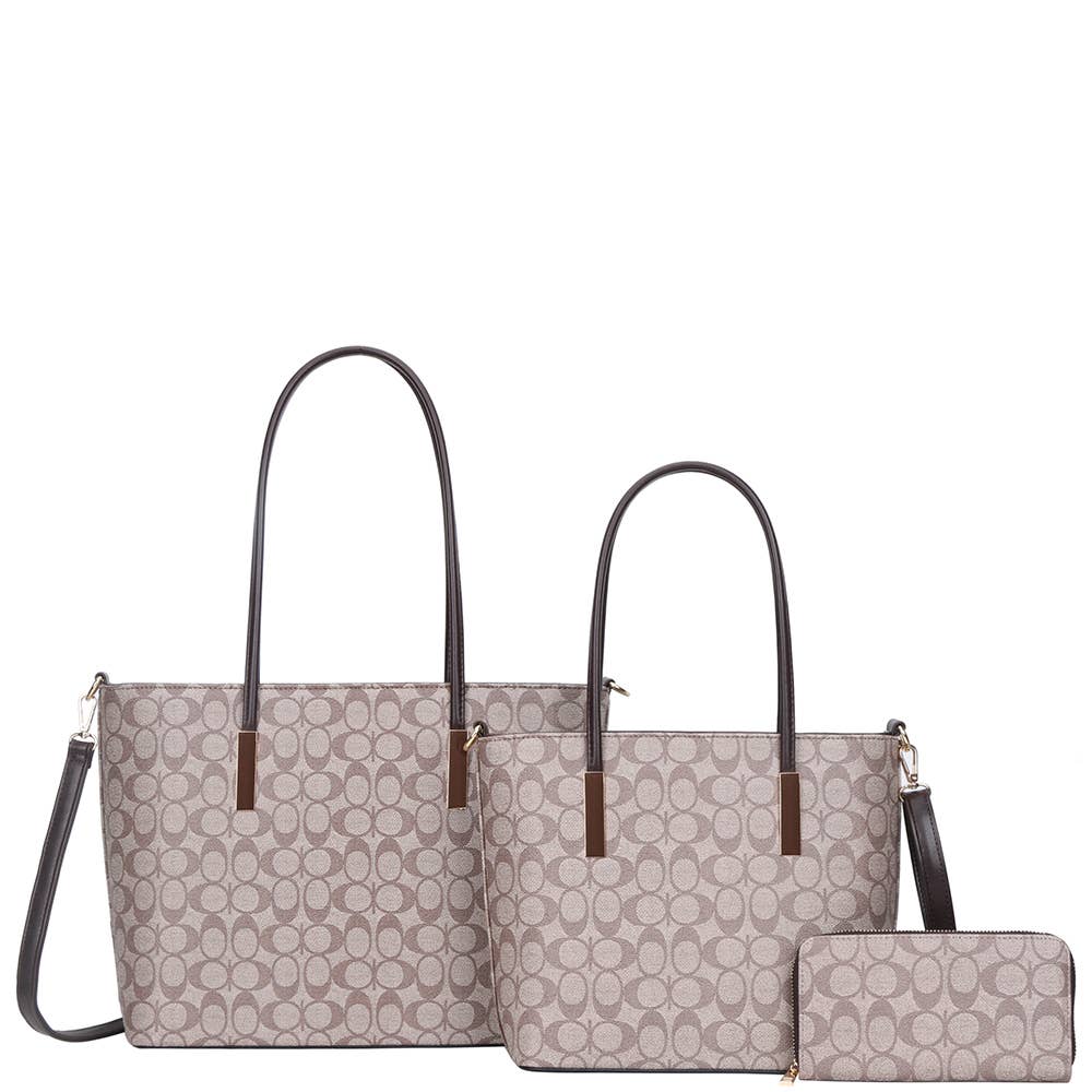 3In1 Oval Tote W Matching Bag Wallet Set XFT-8233S