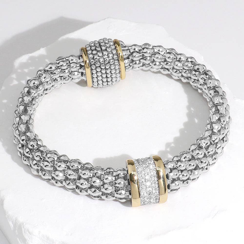 14K Gold Plated CZ Stone Paved Bar Pointed Magnetic Bracelet