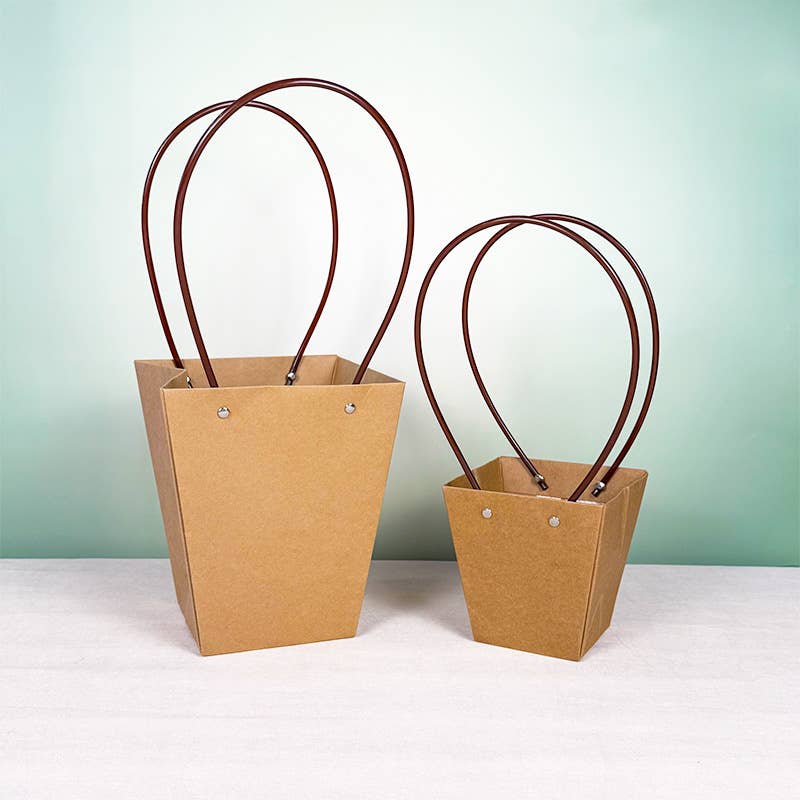 Trapezoid Kraft Paper Flower Bouquet Gift Bag w/ Handles