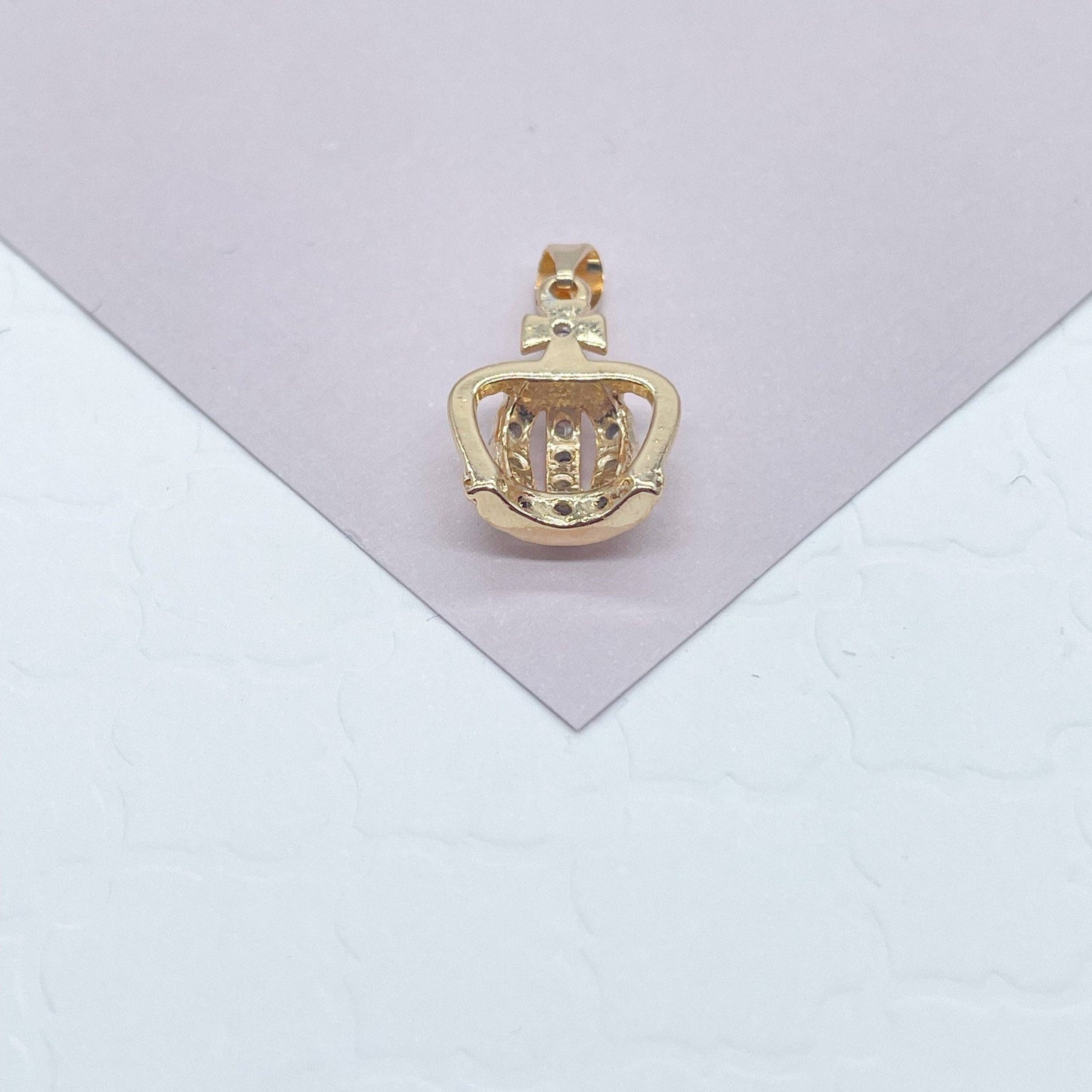 18k Gold Filled Dainty King's Crown Charm In Micro Pave