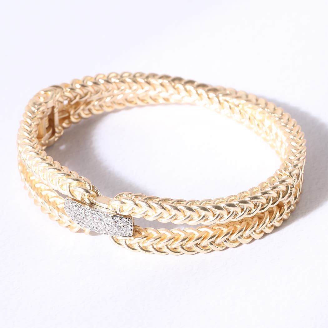 Gold Double Chain CZ Cuff Bracelet Bangle