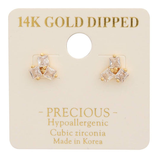 14K GOLD DIPPED CZ TRIO STUD EARRING, KME 8753