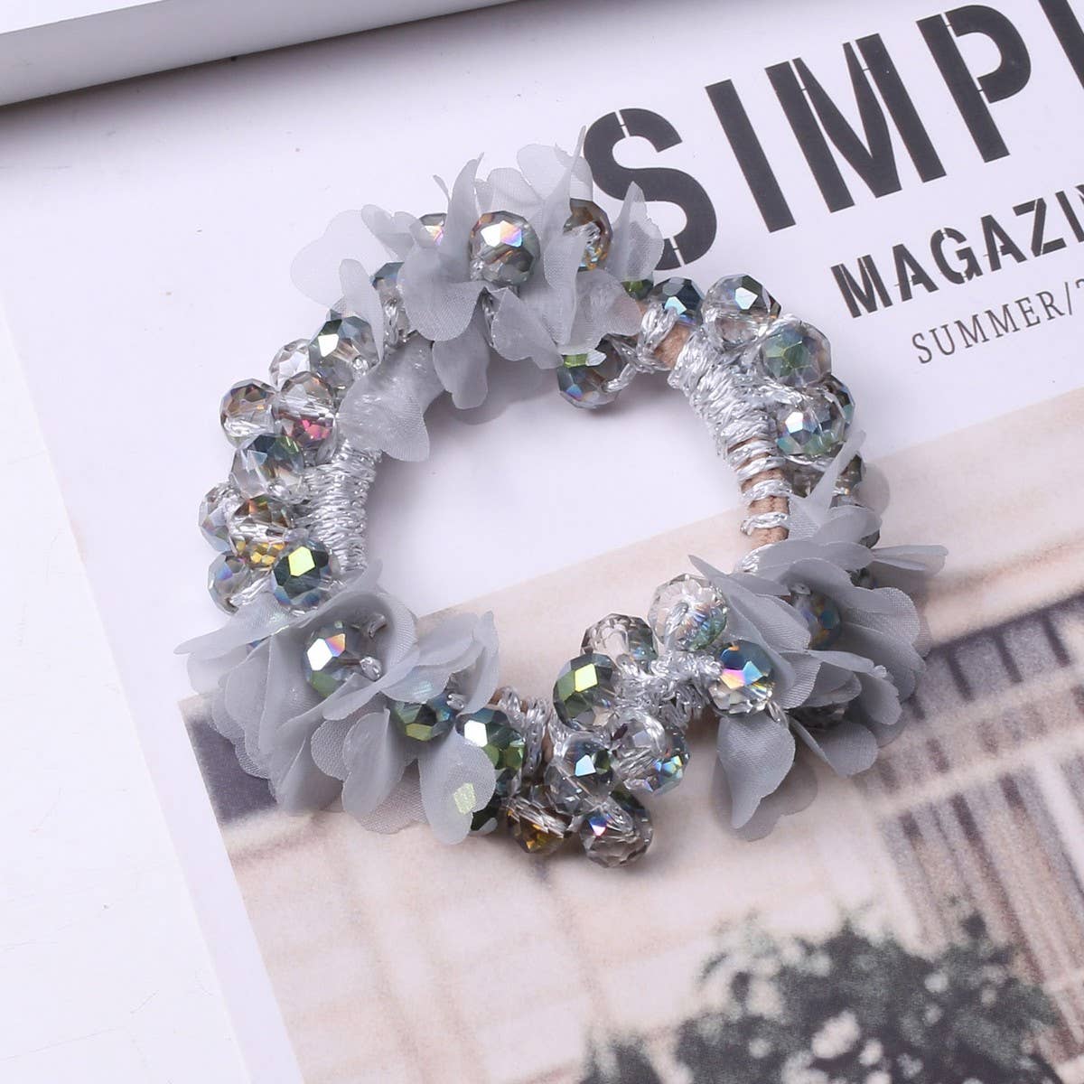 Cute Crystal Heart Organza Elastic Hair Tie_CWAHA6862