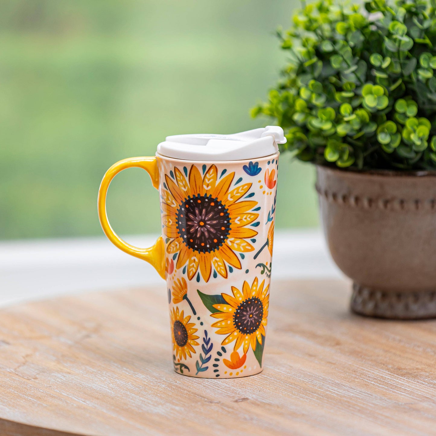 Folk Sunflower Ceramic Perfect Cup, 17oz, Gift Box