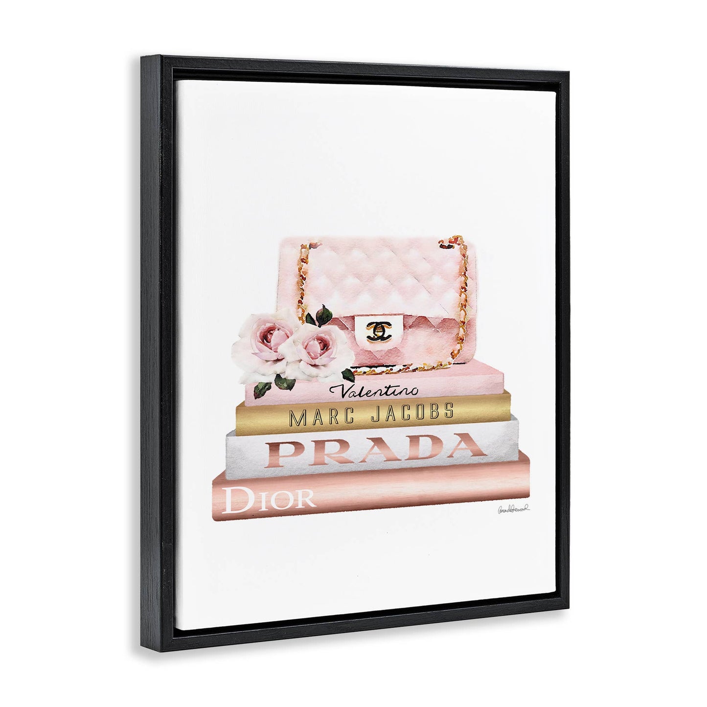Pink Purse Gold Bookstack Floating Frame