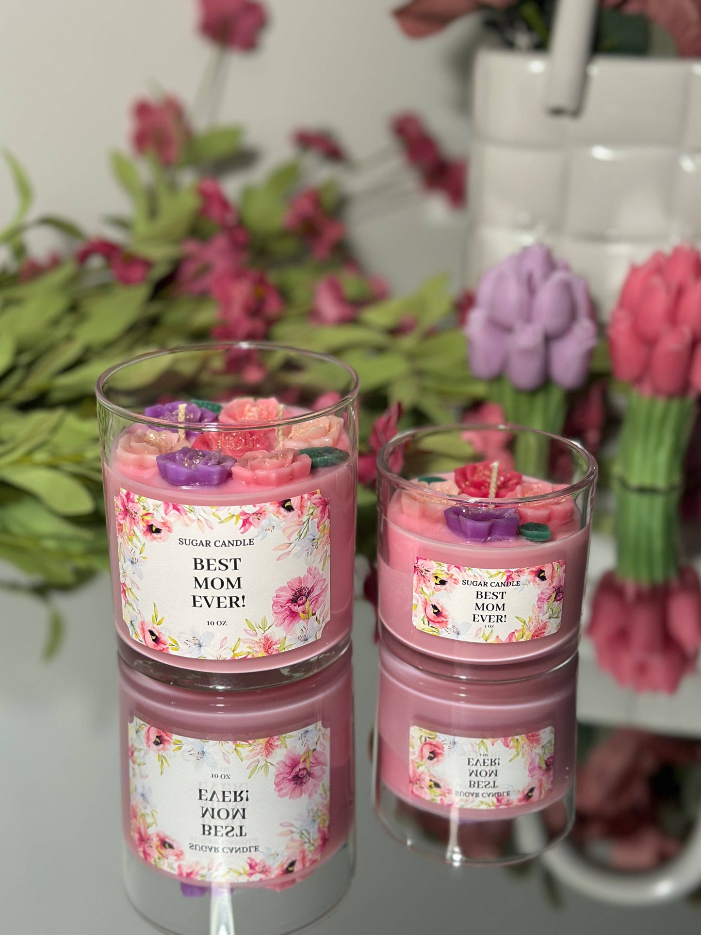 Best Mom Ever – Pink Floral Candle – Mother’s Day Gift