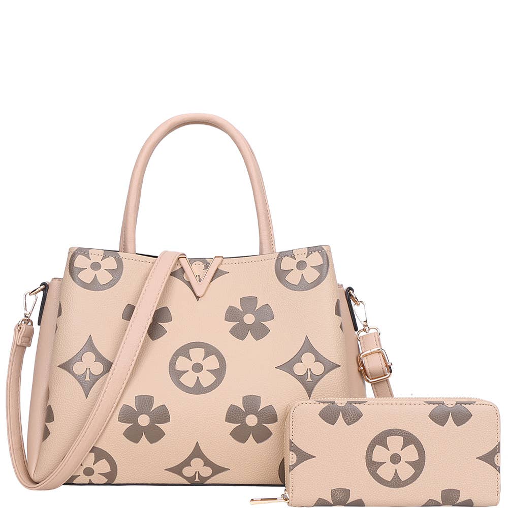 2IN1 PRINT HANDLE SATCHEL BAG WITH WALLET SET, YB 8885 W