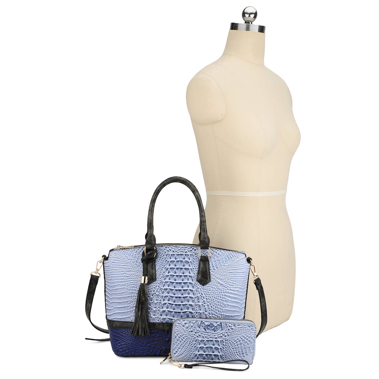 VERONICA TOTE CROC EMBOSSED TWO TONE WITH WALLET