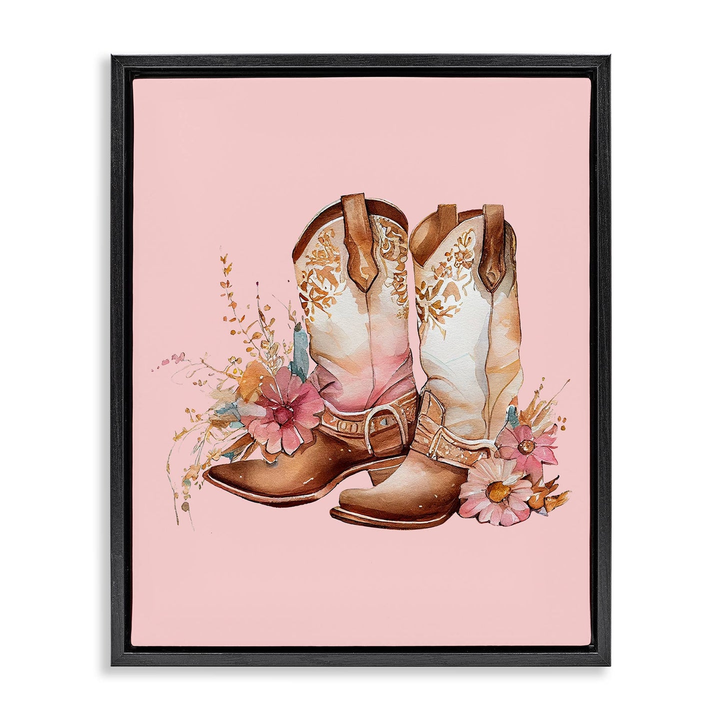Floral Pink Cowgirl Boots - Framed Wall Art