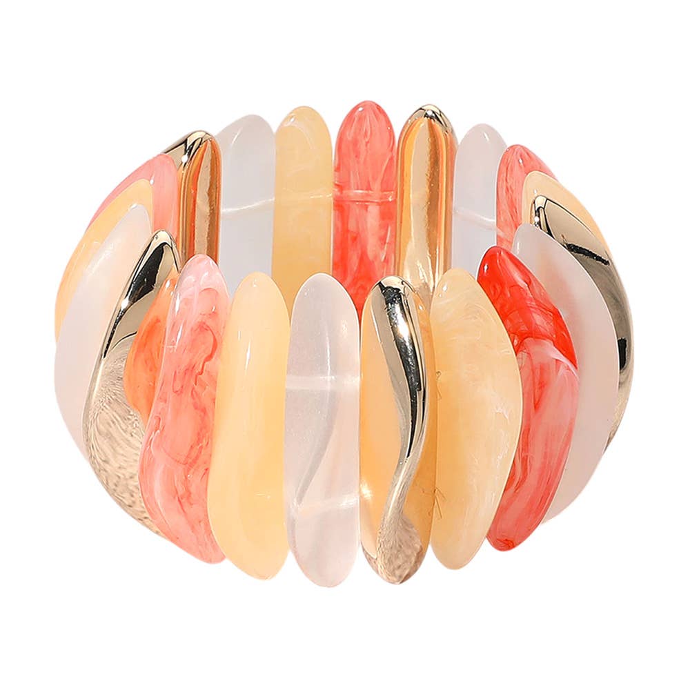 Celluloid Acetate Metal Abstract Bar Beaded Stretch Bracelet