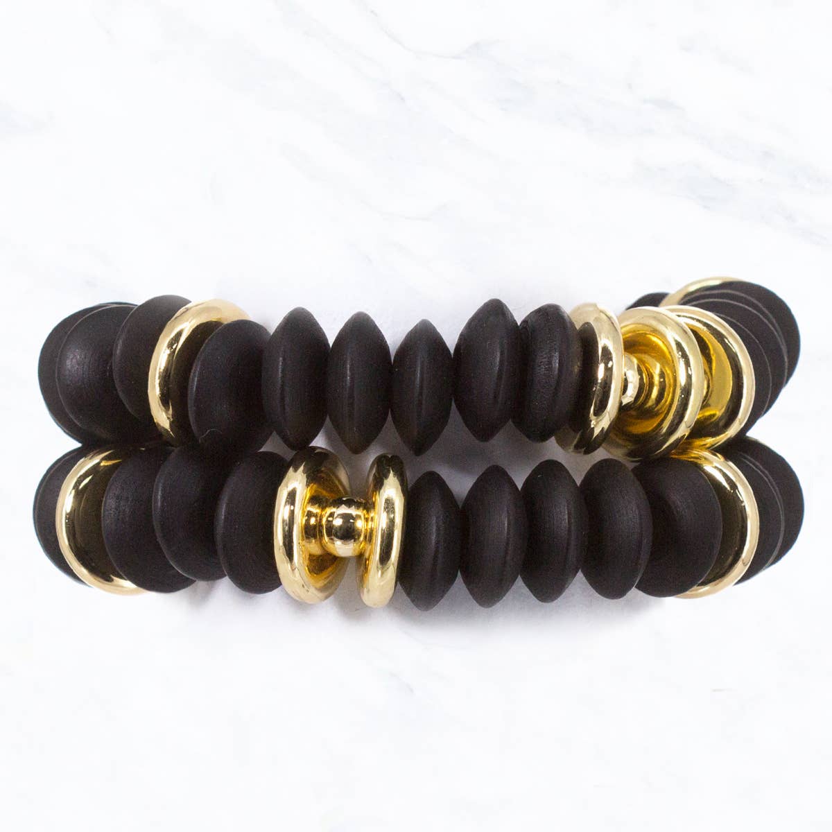 Gold and Wooden Bead 2 Stackable Bracelets