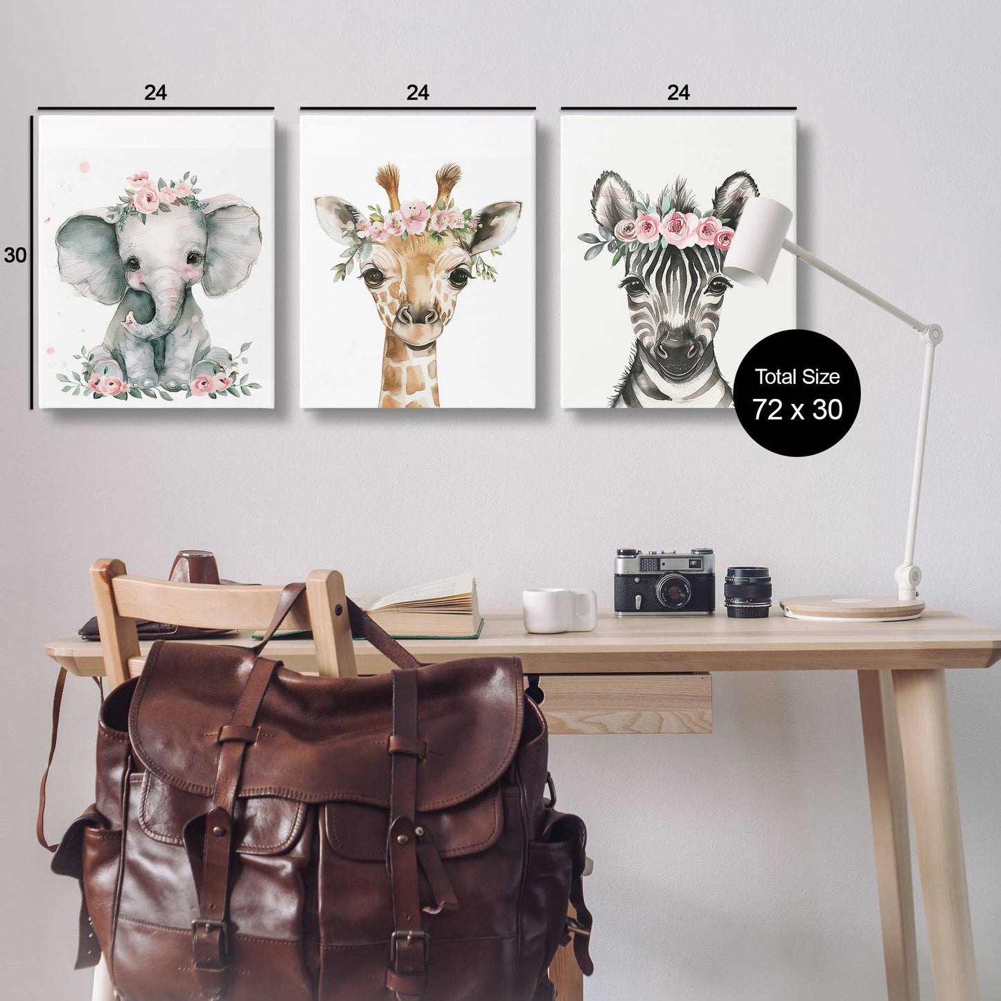 Pink Rose Jungle Animals Canvas Art