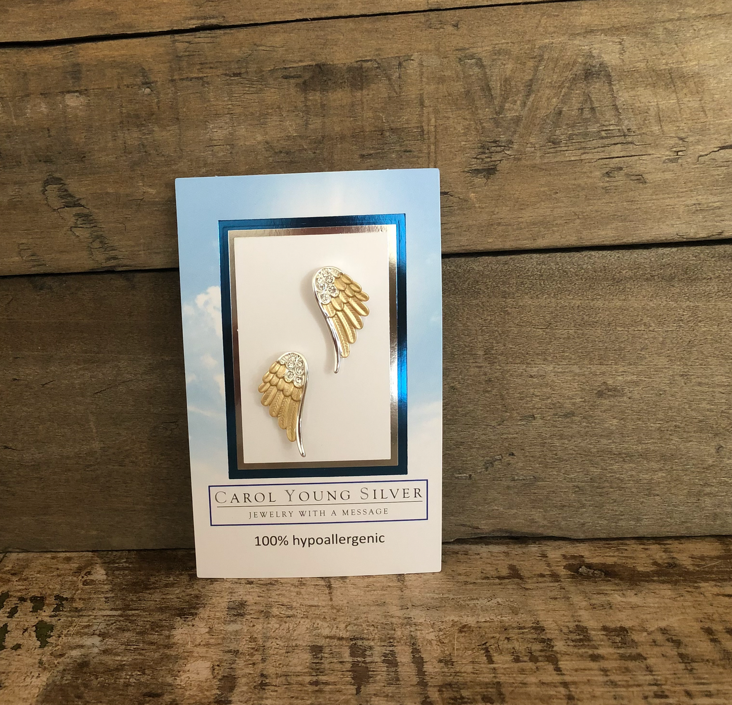 Angel Wings Earrings / 2 Tone Post on CARD/Jewelry