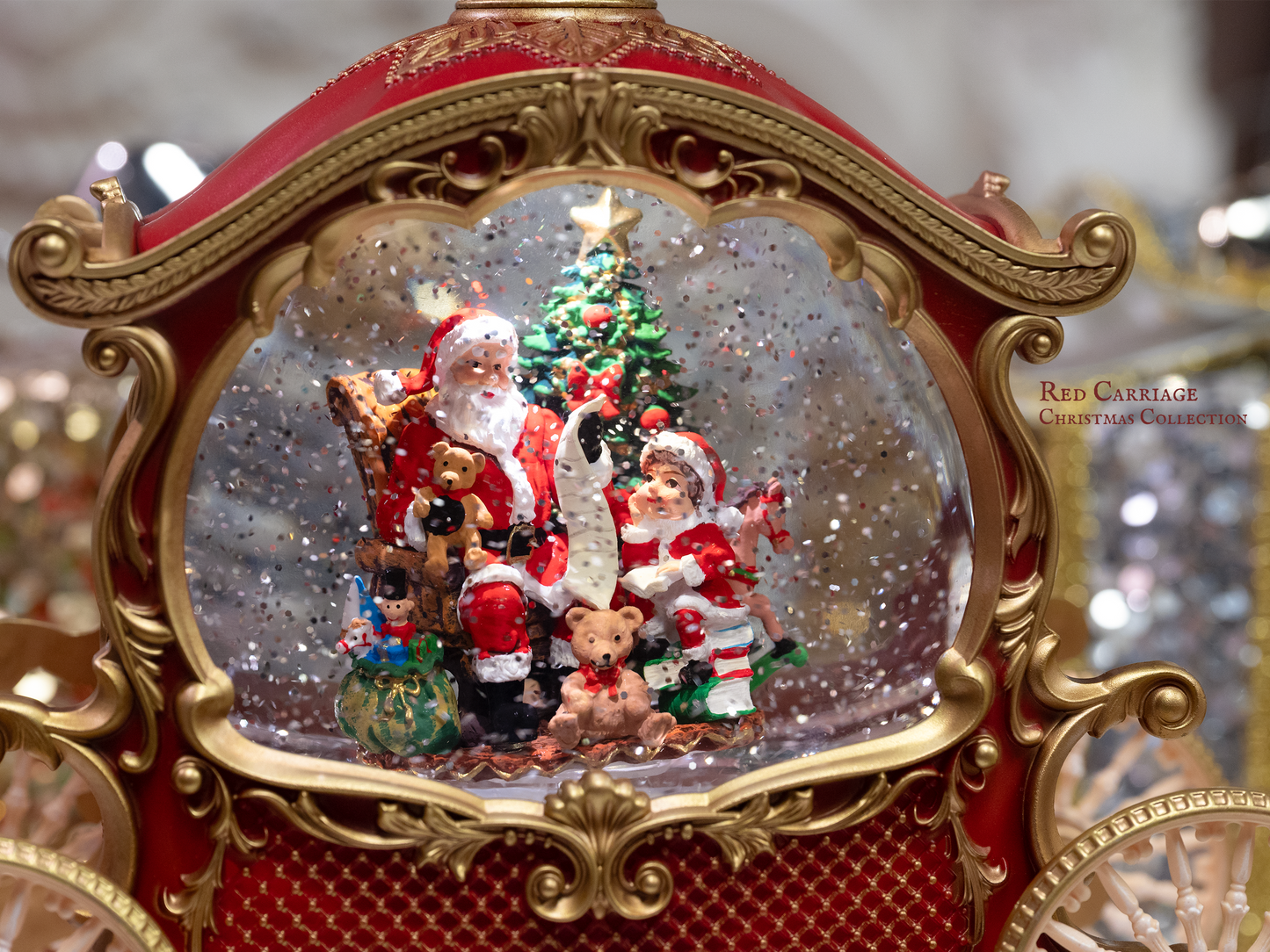 10.25"L Lighted Santa Carriage Glitter Globe, Xmas Decor