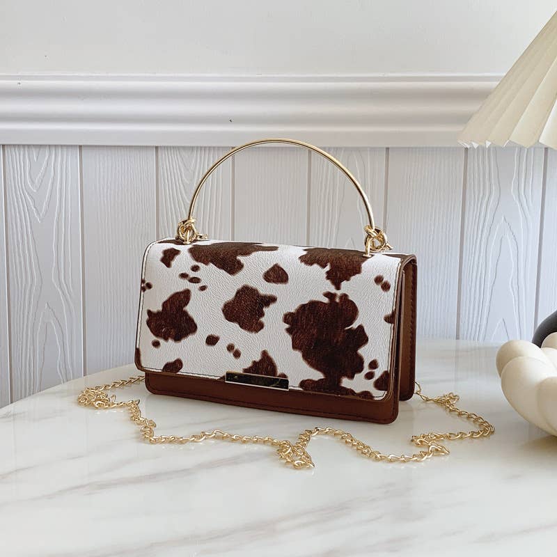 Western Cow Print Top Handle Chain Shoulder Bag