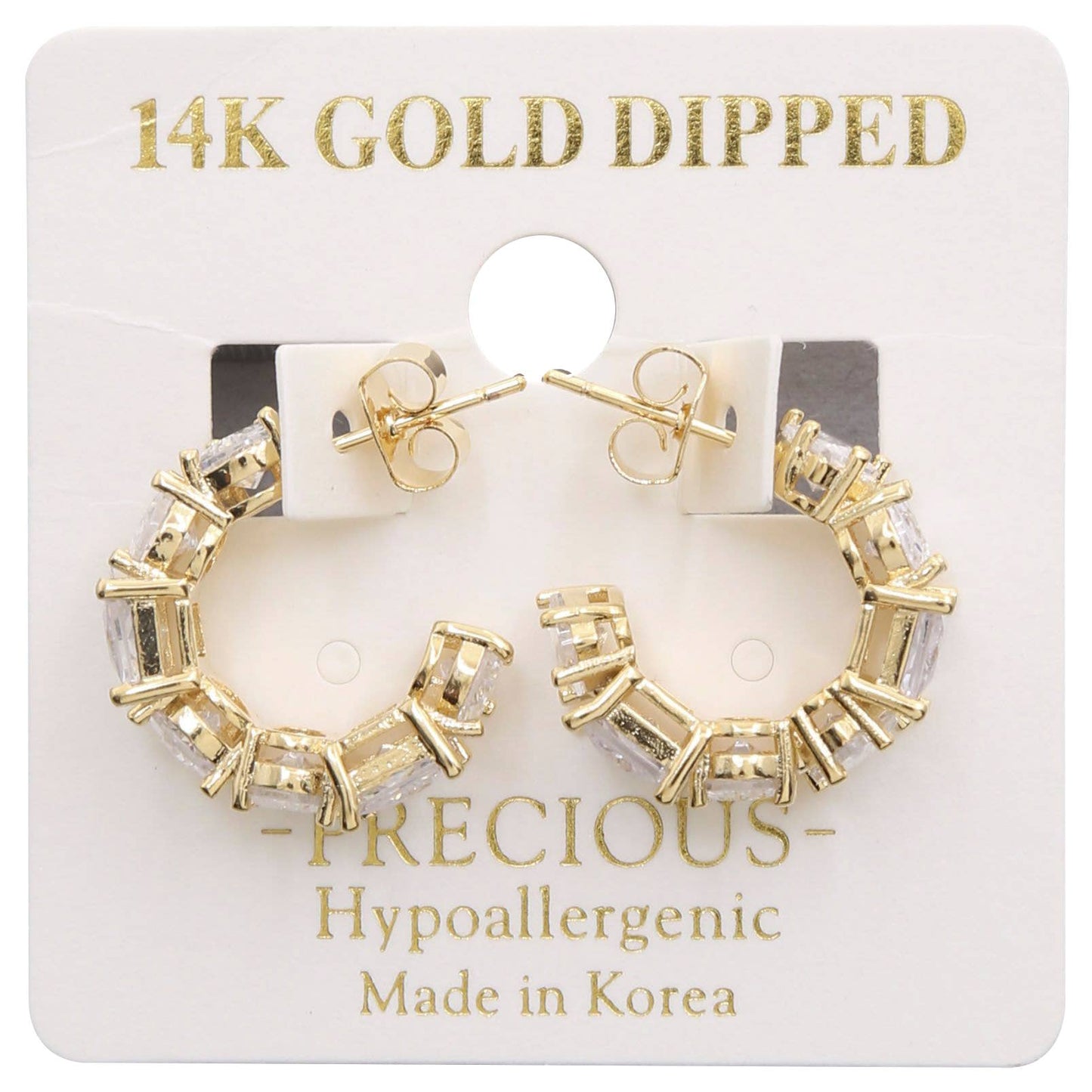 14K GOLD DIPPED CRYSTAL EDGE OPEN HOOP EARRING, KME 8695