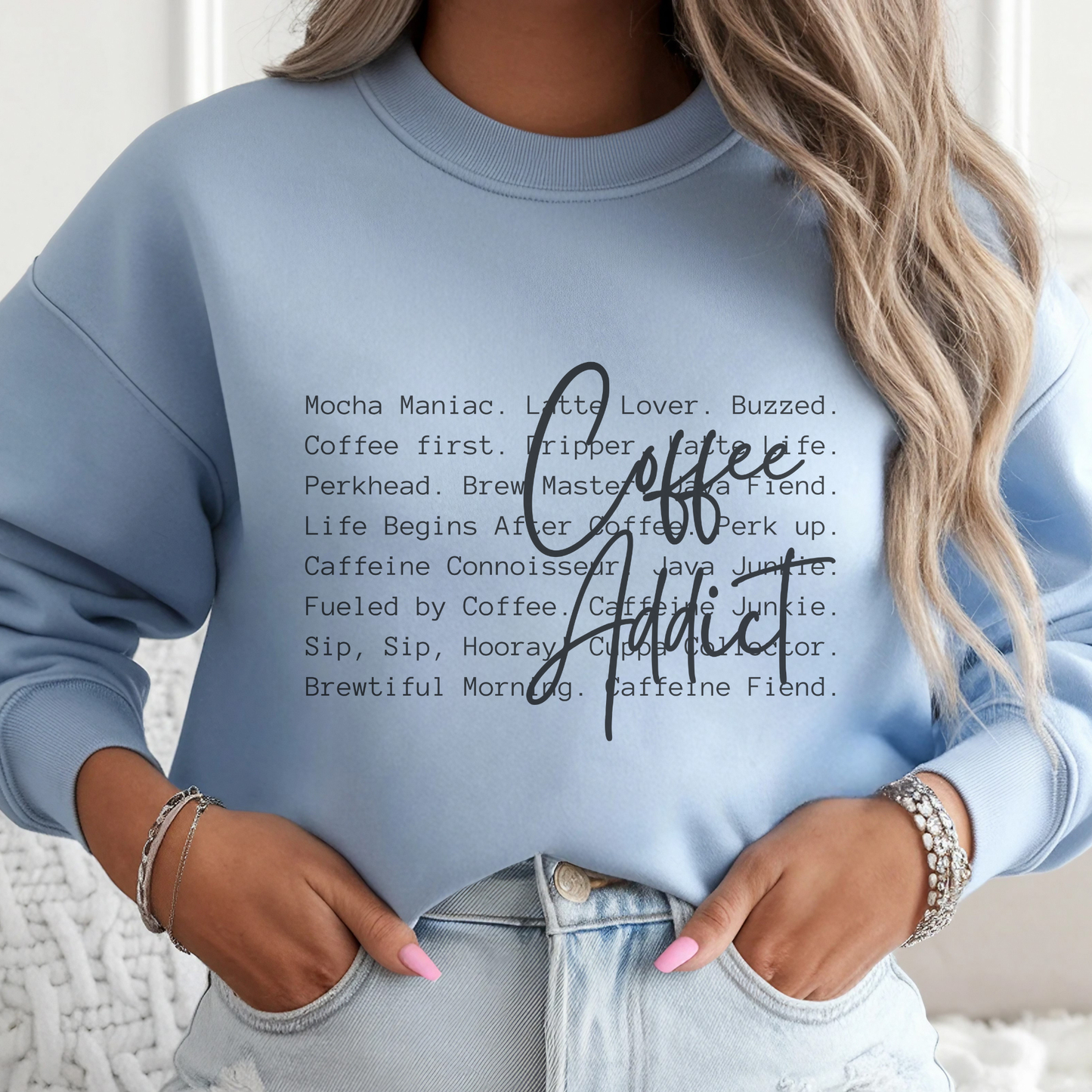Coffee Addict Definition Funny Crewneck Graphic Sweatshirt