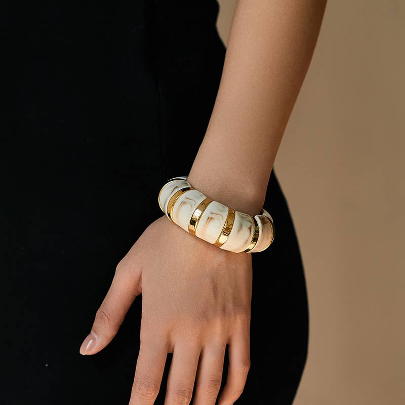 B25170 Bold Tiled Polyresin Stretch Bangle Bracelet