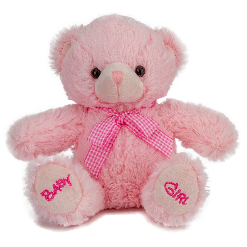 9″ Baby Girl Plush Teddy Bear | Pink Ribbon Bear Gift
