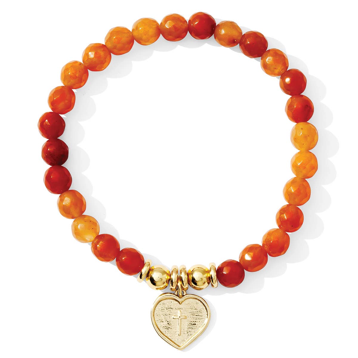 Stretch Stone Bracelet With Heart Cross Charm