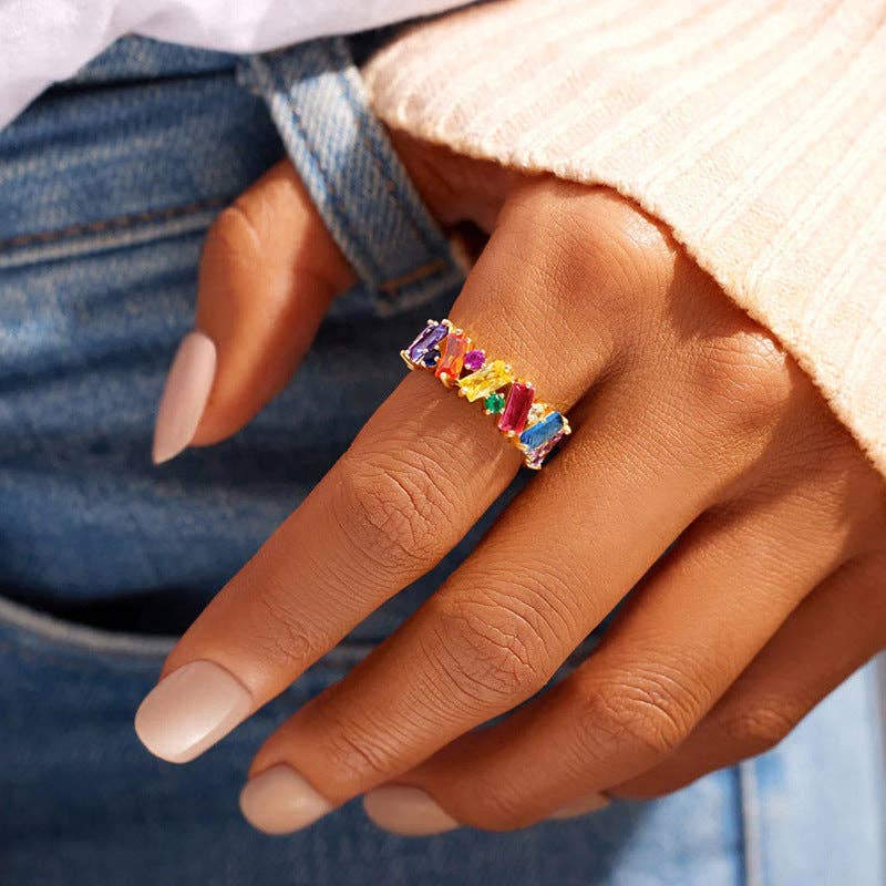 Trendy Gold Plated Colorful Zircon Ring MK2MBEP6W6JRG53