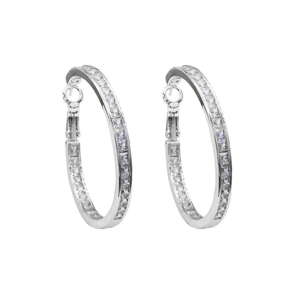 Gold Dipped CZ Stone Channel Hoop Earrings