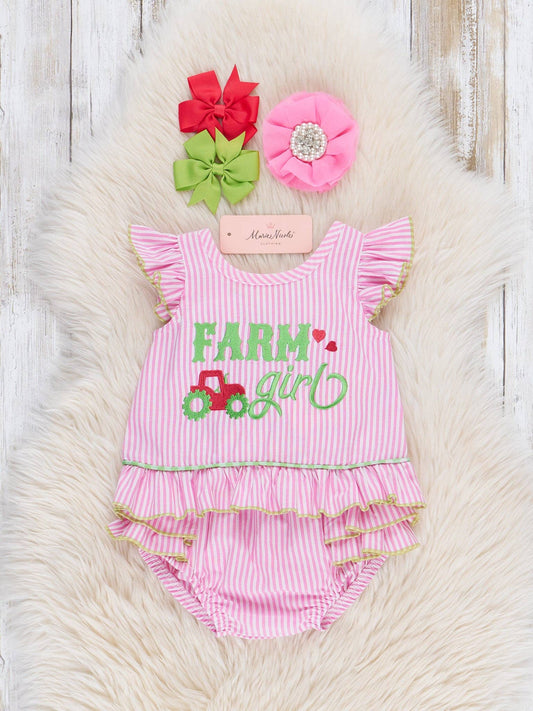 Striped Farm Girl Embroidered Bloomers Outfit