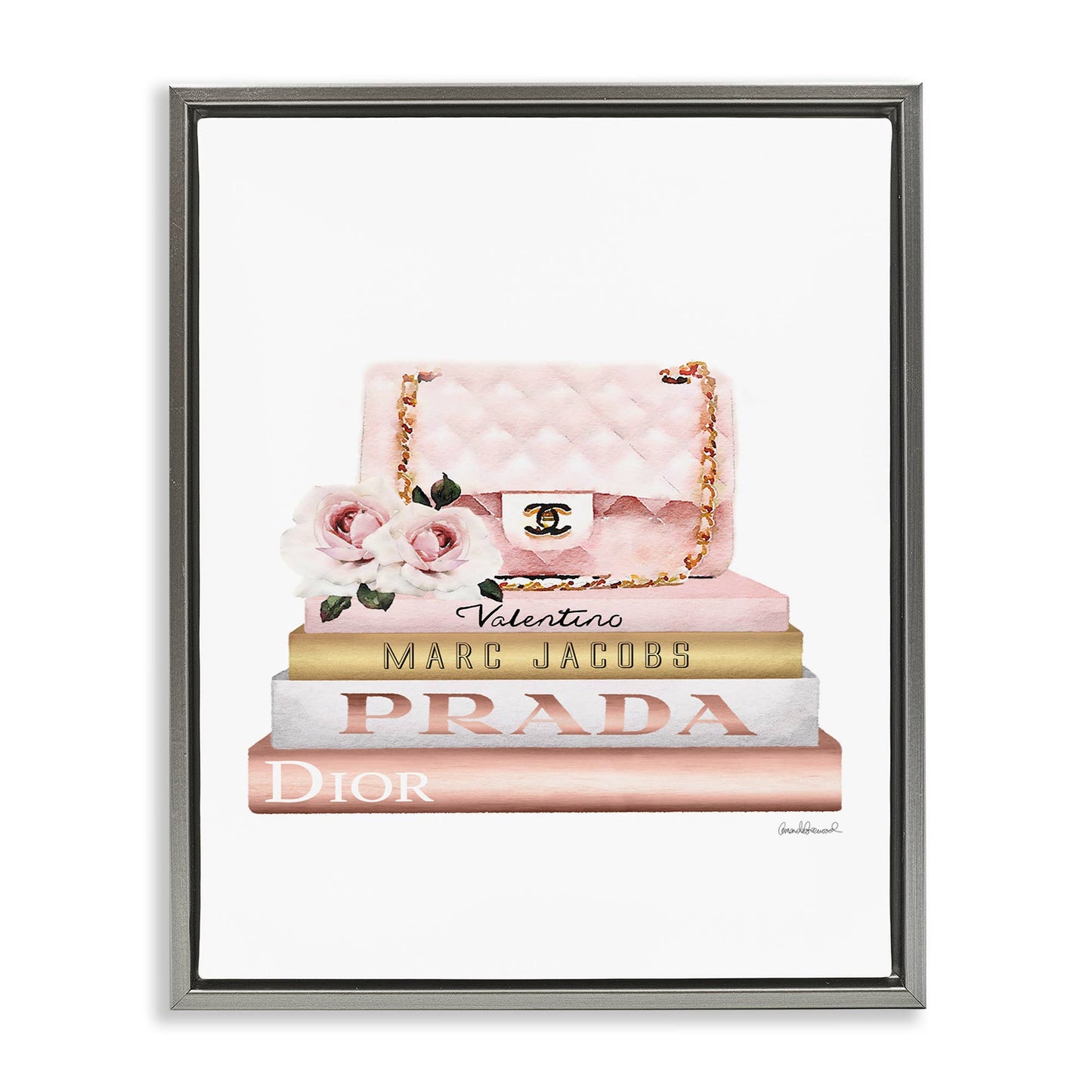 Pink Purse Gold Bookstack Floating Frame