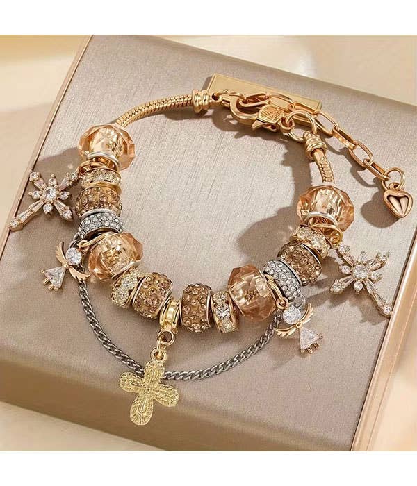 ( Y101 )  CROSS AND ANGEL CHARM BRACELET