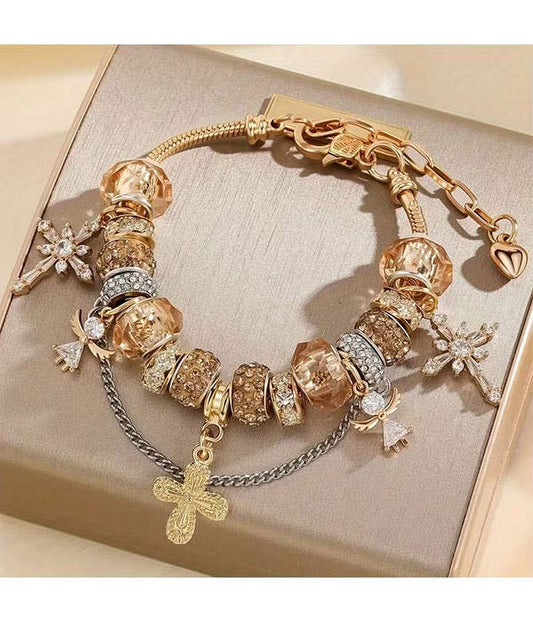 ( Y101 )  CROSS AND ANGEL CHARM BRACELET