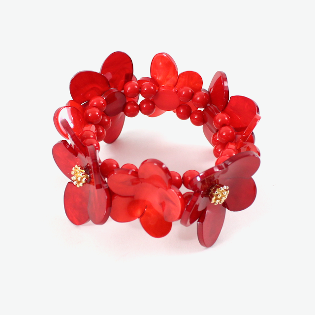 B26001 Bold Acrylic Flower Motif Beaded Stretch Bracelet