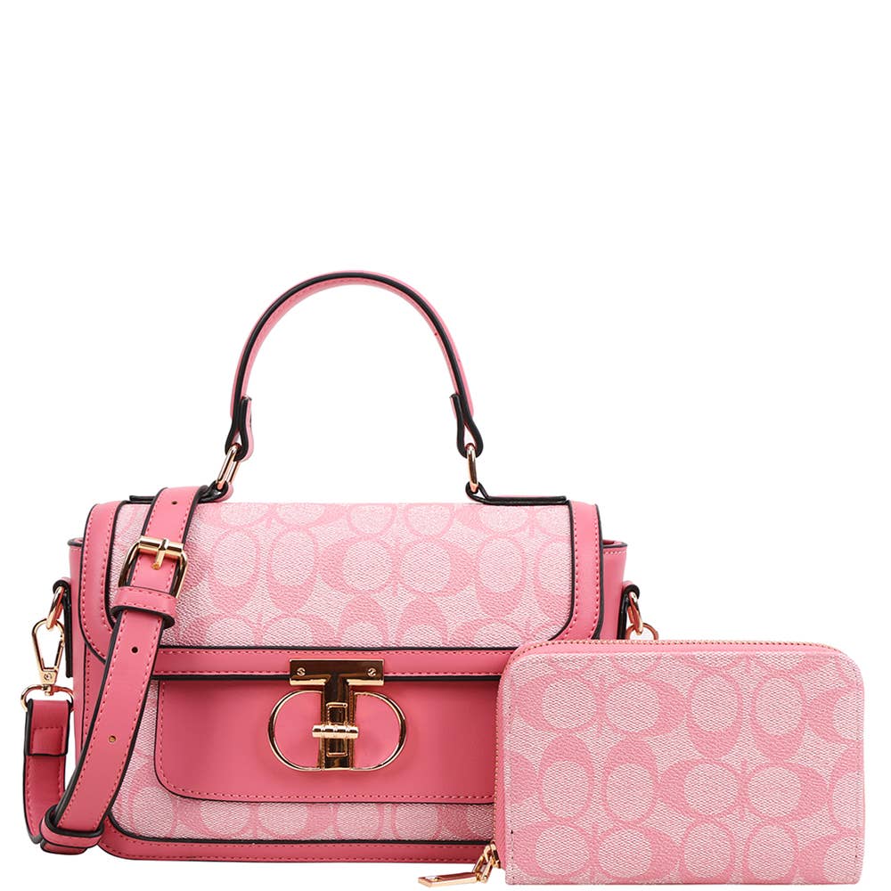 2IN1 OVAL PATTERN HANDLE SATCHEL W WALLET SET, XFT 9095A
