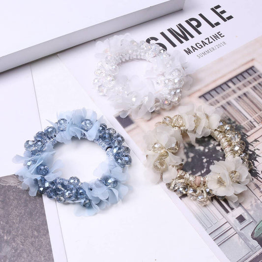 Cute Crystal Heart Organza Elastic Hair Tie_CWAHA6862
