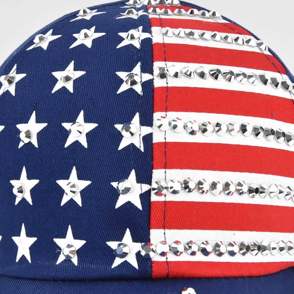 Fourth of July American flag rhinestones baseball cap